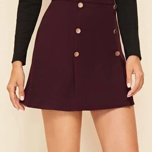 SHEIN Burgundy Mini Skirt with Button Accents